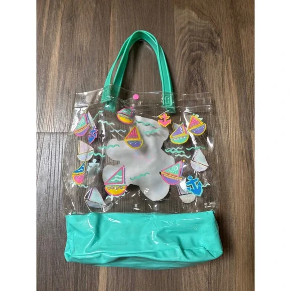 Vintage 1991 Sanrio Pool Clear Bag Just for Fun Bear Snap Close READ - Picture 3 of 11